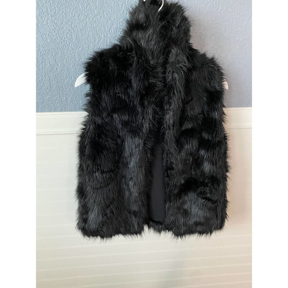 Sam Edelman BlackβFaux Fur Sleeveless Collared Shabby Chic Winter Vest SizeβXS